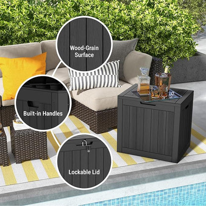 Mars Villa 31 Gallon Deck Box, Waterproof Weatherproof and UV Resistant Resin Storage Bin with Lockable Lid, Ideal for, Outdoor, Patio Furniture Cushions, Pool Supplies, Garden Tools, Black