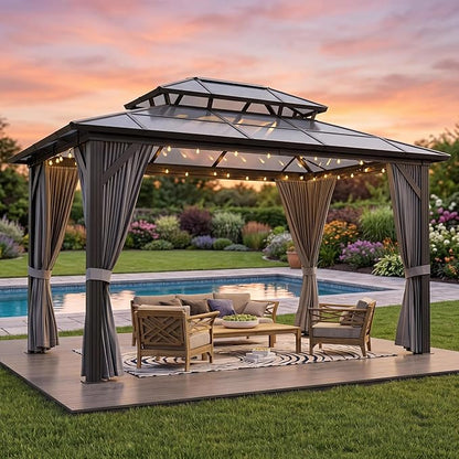 GAOMON 10'x12' Hardtop Gazebo, Outdoor Polycarbonate Double Roof Canopy - Image 2