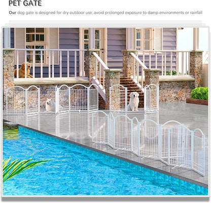 4NM Metal No Drilling Expandable Dog Gate, Extra Wide 144", Extra Tall 32" Free Standing Pet Gate with Door, Gates for Dogs Outdoor or Indoor, with 4PCS Support - White