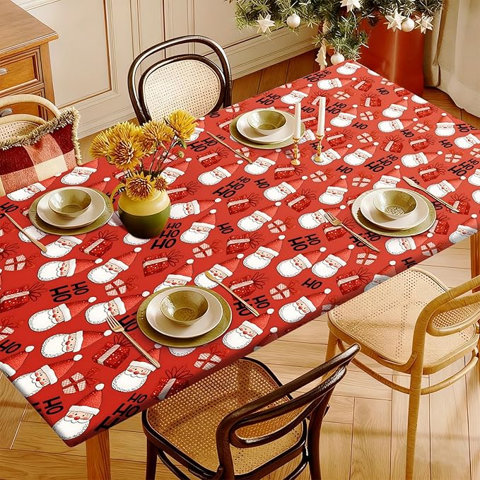 Rectangle Table Cloth Cover Waterproof Elastic Fitted Polyester Fitted Tablecloths for 4 Foot Tables for Indoor,Picnic, Camping, Outdoor （48" x 30"，Christmas Tablecloth）