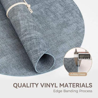 13" Round Placemats Set of 8, Reversible Faux Leather Heat Resistant Table Mats, Waterproof Oilproof Wipeable Table Protective Placemats for Vinyl, Washable for Indoor & Outdoor Use (8, Light Blue)