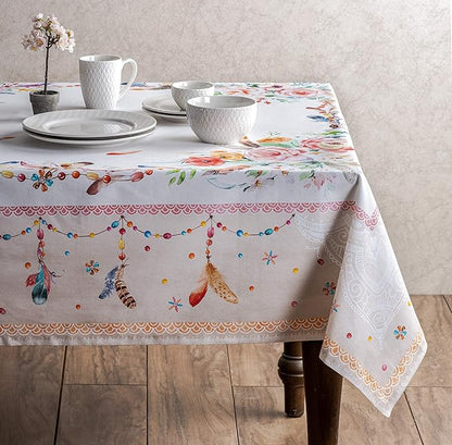 Maison d' Hermine Table Cloth Square Table 100% Cotton 60 x 60 Inches Tablecloth Reusable Decorative for Dining Room, Farmhouse, Home, Party, Festive & Wedding Spring Summer - Ibiza - Beige