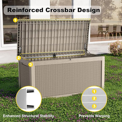 EasyUp 320 Gallon Deck Boxes Waterproof, Outdoor Large Storage Boxes with Lids, Outside Resin Storage Box & Deck Boxes for Patio, Garden Use(Gray)
