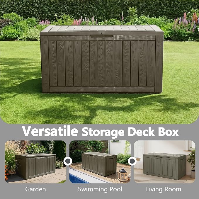 110 Gallon Waterproof Large Resin Deck Box, Lockable Large Outdoor Storage Box - Image 6