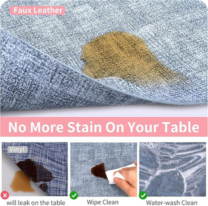 Maxpearl Faux Leather Placemats Set of 6 - Waterproof - Wipe Clean - Heat Resistant - Anti Slip Dining Table Place Mats, Suitable for Indoor & Outdoor Use, 17’’×12’’, Blue