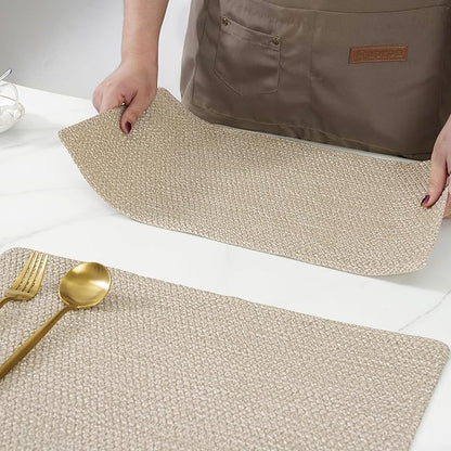 POLYTE Indoor/Outdoor Washable Woven Vinyl Table Dining Placemats, Set of 4