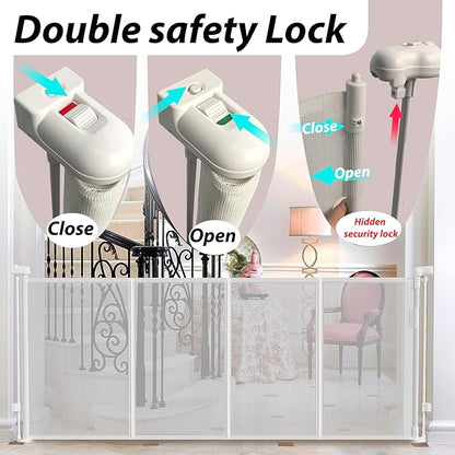 Retractable Baby Gates Dog Gate for Stairs, 100" Wide Retractable Gate Mesh Pet Gate, 41" Extra Tall Child Safety Gate with Fiberglass Rods for Stairways, Doorways, Hallways, Indoor/Outdoor