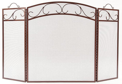 Fire Beauty Fireplace Screen 3 Panel with Handles Wrought Iron 51"(L) x31(H) Spark Guard Cover(Antique Bronze)