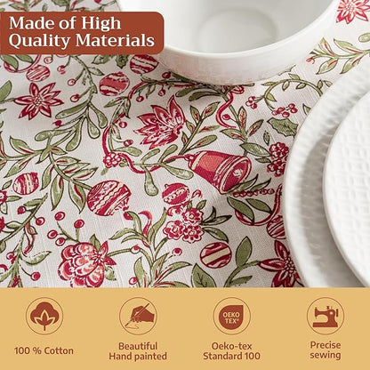 Maison d' Hermine Table Cloth Rectangle Table 100% Cotton 70 x 140 Inches Fall Tablecloth Reusable Everyday Use for Thanksgiving Christmas Decorations Dining Farmhouse Party (Reveillon Au Jardin)