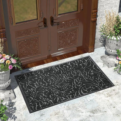 Yimobra Large Door Mat Outside Entrance 47x32, Waterproof Sturdy Outdoor Mats for Front Door, Heavy Duty Non-Slip Doormat for Garage Patio Entryway Indoor, Easy Clean, Black