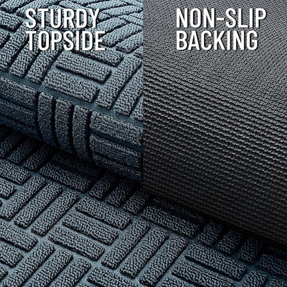 OLANLY Front Door Mat Outside Entrance 47x32, Absorbent, Heavy Duty Sturdy Natural Rubber Doormat Indoor Outdoor, Non-Slip, Stain and Fade Resistant, Low Profile Floor Mat for Entryway, Lake Blue
