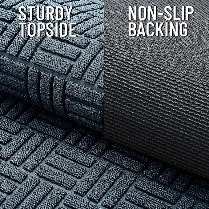 OLANLY Front Door Mat Outside Entrance 47x17, Absorbent, Heavy Duty Sturdy Natural Rubber Doormat Indoor Outdoor, Non-Slip, Stain and Fade Resistant, Low Profile Floor Mat for Entryway, Lake Blue