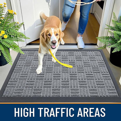 OLANLY Front Door Mat Outside Entrance 47x23, Absorbent, Heavy Duty Sturdy Natural Rubber Doormat Indoor Outdoor, Non-Slip, Stain and Fade Resistant, Low Profile Floor Mat for Entryway, Charcoal Gray