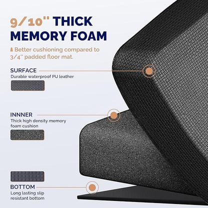 FEATOL Anti Fatigue Mat for Standing, 9/10 Extra Thick Ergonomic Standing Desk Mat, Comfort & Durable Memory Foam Standing Mat at Home,Office All Day (17" x 24", Black, 2PC)