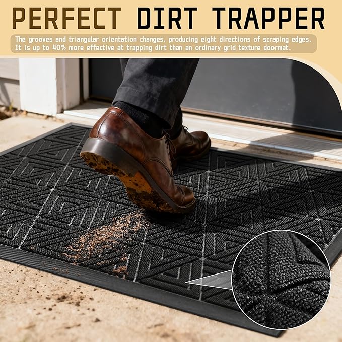 Yimobra Large Door Mat 36x24, All-Weather Waterproof Non-Slip Welcome Matt Outdoor, Heavy Duty Non Slip Doormat for Entryway for Patio and Garage Indoor, Easy Clean, Black