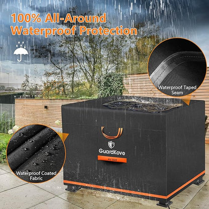 [Upgraded 1000D Heavy Duty Fabric] 32” Fire Pit Cover Square for 29”- 32” Fire Pit/Table, Waterproof Tear & Fade Resistant Firepit Cover with Buckle, Air Vents, Drawstring (32”L x 32”W x 24”H, Black)