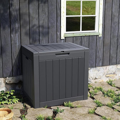 NUNU LAB 32 Gallon Outdoor Storage Box Waterproof, Outside Package Delivery Deck Boxes with Lockable Lid, Backyard Storage Bin For Garden Tools, Patio Cushions Accessories, Black