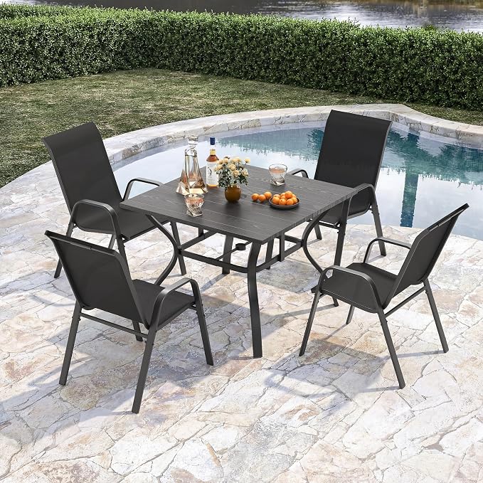 Outdoor Patio Chairs Set of 8 Stackable Dining Chairs All-Weather Textilene - Image 5