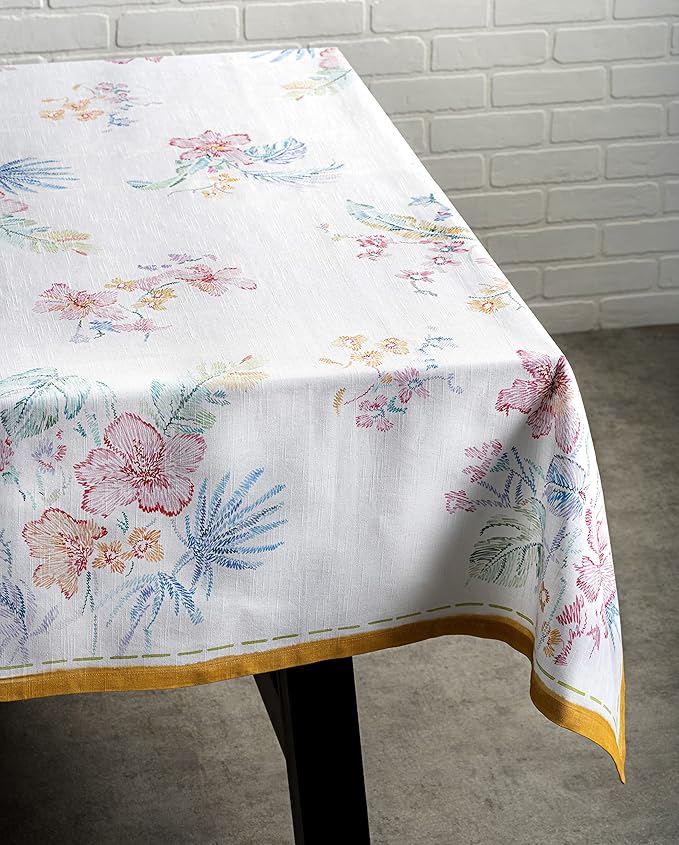 Maison d' Hermine Table Cloth Rectangle Table 100% Cotton 60 x 90 Inches Tablecloth Reusable Decorative for Dining Room, Farmhouse, Home, Party, Festive & Wedding Spring Summer - Paradise Island