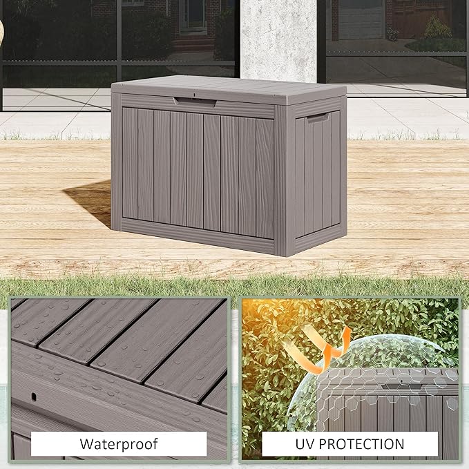 40 Gallon Outdoor Storage Deck Box Waterproof,Garden Tool,Backyard Cushion,Poolside Storage,Small Delivery Boxes for Outside,UV-Resistant & All-Weather,Wood-like Striped Gray