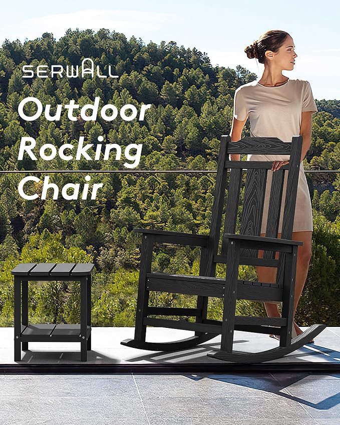 SERWALL HDPE Oversized Outdoor Rocking Chairs Set of 2, Patio Rocker, All - Image 8