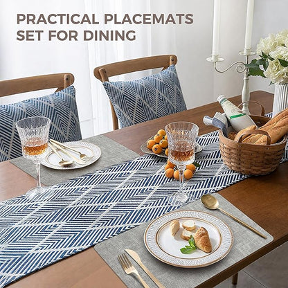 Vinyl Placemats Set of 8, Faux Leather Waterproof and Heat Resistant Place Mats, Washable Anti-Slip Table Mats with Coaster, Wipeable Placemats for Indoor & Outdoor 17" x 12" (Light Grey, Set of 8)