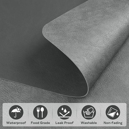 Faux Leather Placemats Set of 6 Table Mats Heat Resistant Reversible Place Mats, Waterproof Wipeable Dining Table Place Mats for Kitchen/Dining/Party/Outdoor,15.8 × 11.8 inches (Washed Grey)