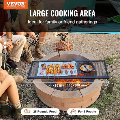 VEVOR X-Marks Fire Pit Grill Grate, Rectangle Cooking Grate, Heavy Duty Steel Campfire BBQ Grill Grid with Handle & Support X Wire, Portable Camping Cookware for Outside Party Gathering, 44 Inch Black