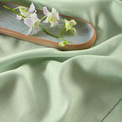 Solino Home Linen Table Runner 120 Inches Long - 100% Pure Linen Light Green Table Runner 14 x 120 Inch for Spring, St Patricks Day, Easter - Classic Hemstitch