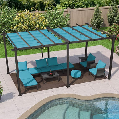 PURPLE LEAF Outdoor Pergola Retractable Aluminum 12' X 18', Turquoise Blue | - Image 8