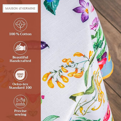 Maison d' Hermine Table Cloth Round Table 100% Cotton 69 Inches Tablecloth Reusable Decorative Everyday Use for Dining Room, Farmhouse, Home, Party, Festive & Wedding Spring Summer - Giverny