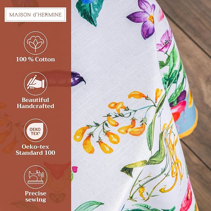 Maison d' Hermine Table Cloth Round Table 100% Cotton 63 Inches Tablecloth Reusable Decorative Everyday Use for Dining Room, Farmhouse, Home, Party, Festive & Wedding Spring Summer - Giverny