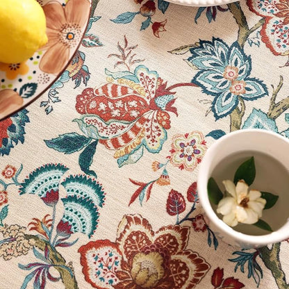 Linen Colorful Floral Rectangle Tablecloth,Vintage Indian Colorfast Block Print Table Cloth,Decorative Table Cover for Kitchen,Dining,Thanksgiving,Christmas,Party,55"*79"-Mangala
