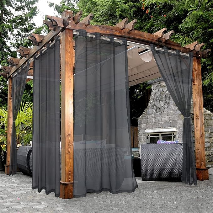BONZER Outdoor Sheer Curtains for Patio Waterproof 2 Panels | Grommet by Bonzer