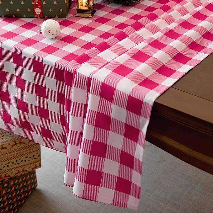 Waterproof Plaid Tablecloth Fabric - Square 58x58 Inch Classic Gingham Checker Valentines Table Cloth for Indoor/Outdoor Use - Valentine's Tabletop Cover for Picnics, BBQs, and Parties