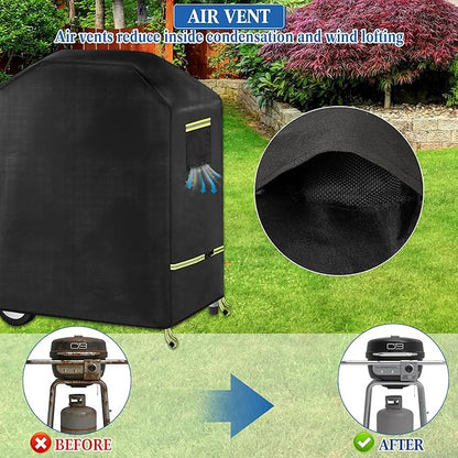 Grill Cover, 600D Heavy Duty Waterproof Small BBQ Grilling Cover with Reflective Straps and Handles, Compatible for Weber Charbroil Bistro Pro Electric Grill & Griddle, L33*W23.2*H37