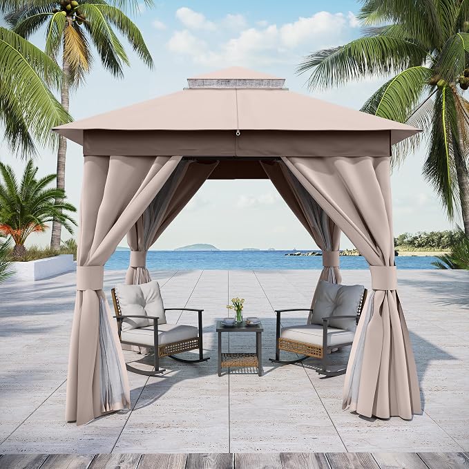 8'x8' Outdoor Gazebo, Metal Frame Heavy Duty Patio Canopy Tent Shelter - Image 8