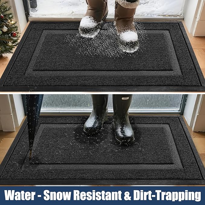 Extra Large Front Door Mat Outside Entrance Indoor Doormat, 60" x 34" Outdoor Mats for Patio Waterproof, Outdoor Door Mats for Outside Entry, Indoor Rugs for Entryway, Sturdy Natural Rubber, Black