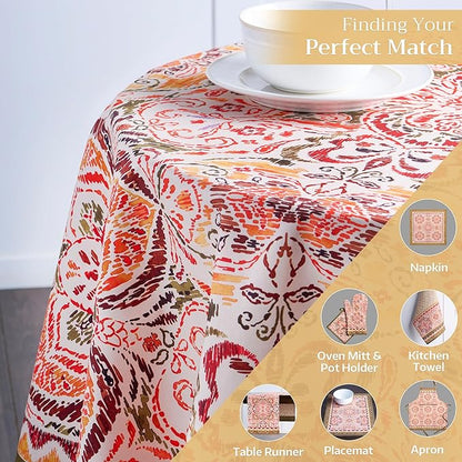 Maison d' Hermine Table Cloth Round Table 100% Cotton 69 Inches Fall Tablecloth Reusable Everyday Use for Thanksgiving Christmas Decorations Dining Farmhouse Party (Damask)