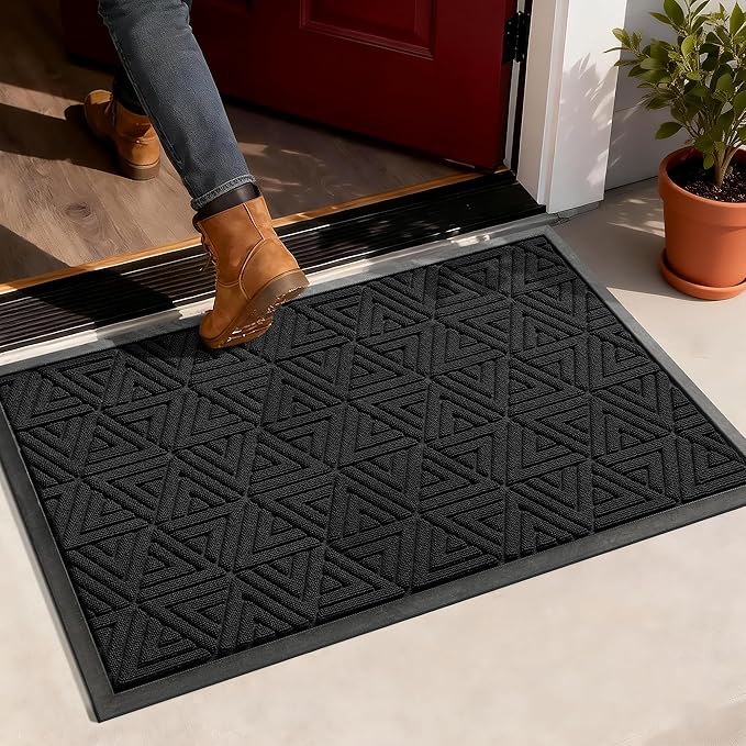 Yimobra Outdoor Mats for Front Door 29.5x17, Stops Mud & Dirt at Entrance, Fits Garage & Patio, All-Weather Waterproof Non Slip Outdoor Indoor Welcome Mat, Black