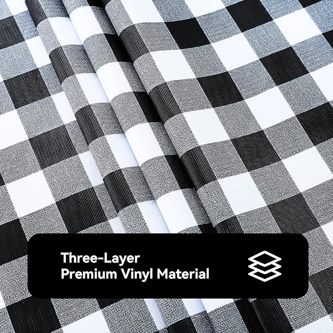Romanstile Rectangle Vinyl Tablecloth, 100% Waterproof Buffalo Gingham Plastic Table Cloth, Heavy Duty Wipeable Checkered Table Covers for Outdoor, Camping, Picnic, Patio - 60 x 102, Black and White