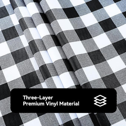 Romanstile Rectangle Vinyl Tablecloth, 100% Waterproof Buffalo Gingham Plastic Table Cloth, Heavy Duty Wipeable Checkered Table Covers for Outdoor, Camping, Picnic, Patio - 52 x 70, Black and White