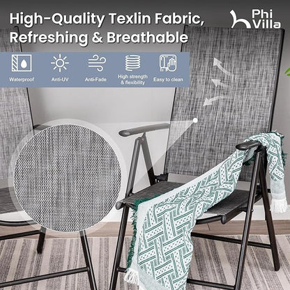 PHI VILLA 9 Piece Patio Dining Set, Patio Furniture Outdoor Dining Set with Adjustable Portable Patio Folding Chairs (Grey) & Large Patio Dining Table for Yard, Garden and Deck