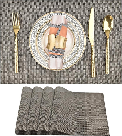 SLKQG Placemats Set of 4 - Easy Clean Washable Vinyl Placemats - Wipeable Heat Resistant Table Mats for Dining Table - 17.7x11.8 Inch (4, Mint Gray)