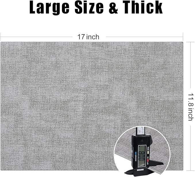 Homaxy Faux Leather Heat Resistant Placemats for Dining Table Set of 8, Waterproof Wipeable Washable PU Table Mats, Easy to Clean Anti-Slip Place Mats, 11.8" x 17", Light Grey