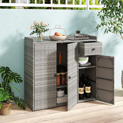 Tangkula Rattan Outdoor Storage Cabinet, Patiojoy Outdoor Cabinet - Image 9