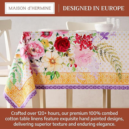 Maison d' Hermine Premium Table Cloth Rectangle Table 100% Combed Cotton 140 x 70 Inches Tablecloth Reusable Decorative for Dining Room, Farmhouse, Home, Party, Festive & Wedding - Summer Joy