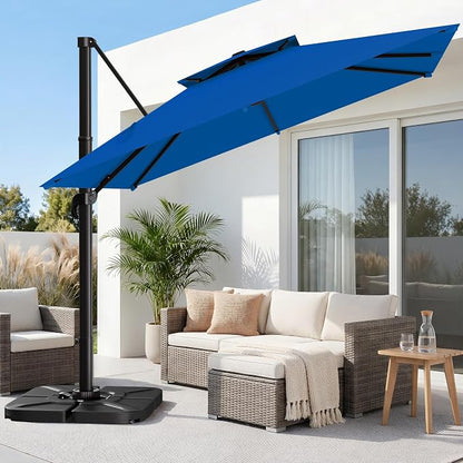 12×12 FT Double-Top Cantilever Patio Umbrella, Royal Blue | Square Offset by AreShark