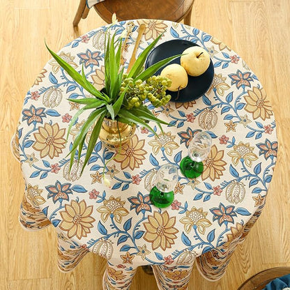 ISAENNE Designer Bohemian Floral Small Round Tablecloth,Linen Colorful Table Cloth,Wrinkle Resistant Decor Tablecloths for Dining Thanksgiving Kitchen Party Christmas,Diameter 55"-Estevan B