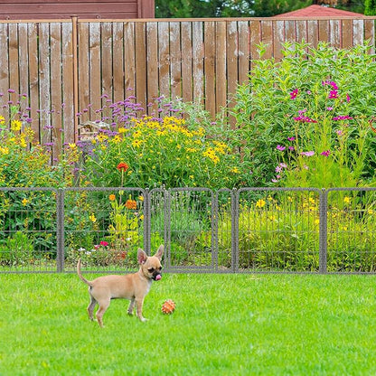 FXW Garden Fence Outdoor for The Yard – 24in(H) x 15.2ft(L) Heavy Duty Metal Animal Barrier for Dog and Rabbit, Decorative Dog Fence, 8 Panels, Silver
